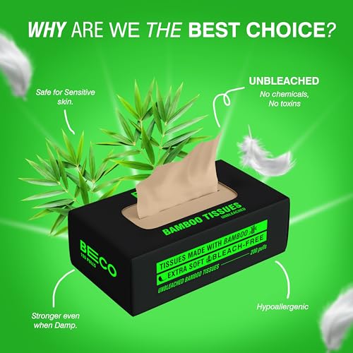 Image of Beco Bamboo Super Soft 2-ply Car Tissue Box| Facial Tissue-100 pulls x 3 Packs (300 Pulls) | 100% Natural & Ecofriendly