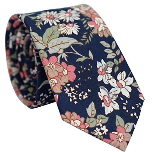 Image of BELLUNO Men's Cotton Floral Skinny Tie, 2.5 inch Width, with Gift Box