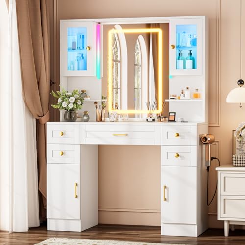 KAMABOKO White Makeup Vanity Desk Mirror and Lights, Large
