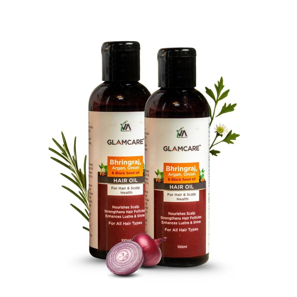 Glamcare Bhringraj Pack Of 2-100ml Onion, Argan, Black Seed Oil for Hair Growth - Rosemary Essential Oil Infused - Nourishing Hair Oil for Men & Women - Natural Hair Growth Treatment - Vegan-Friendly-image-41
