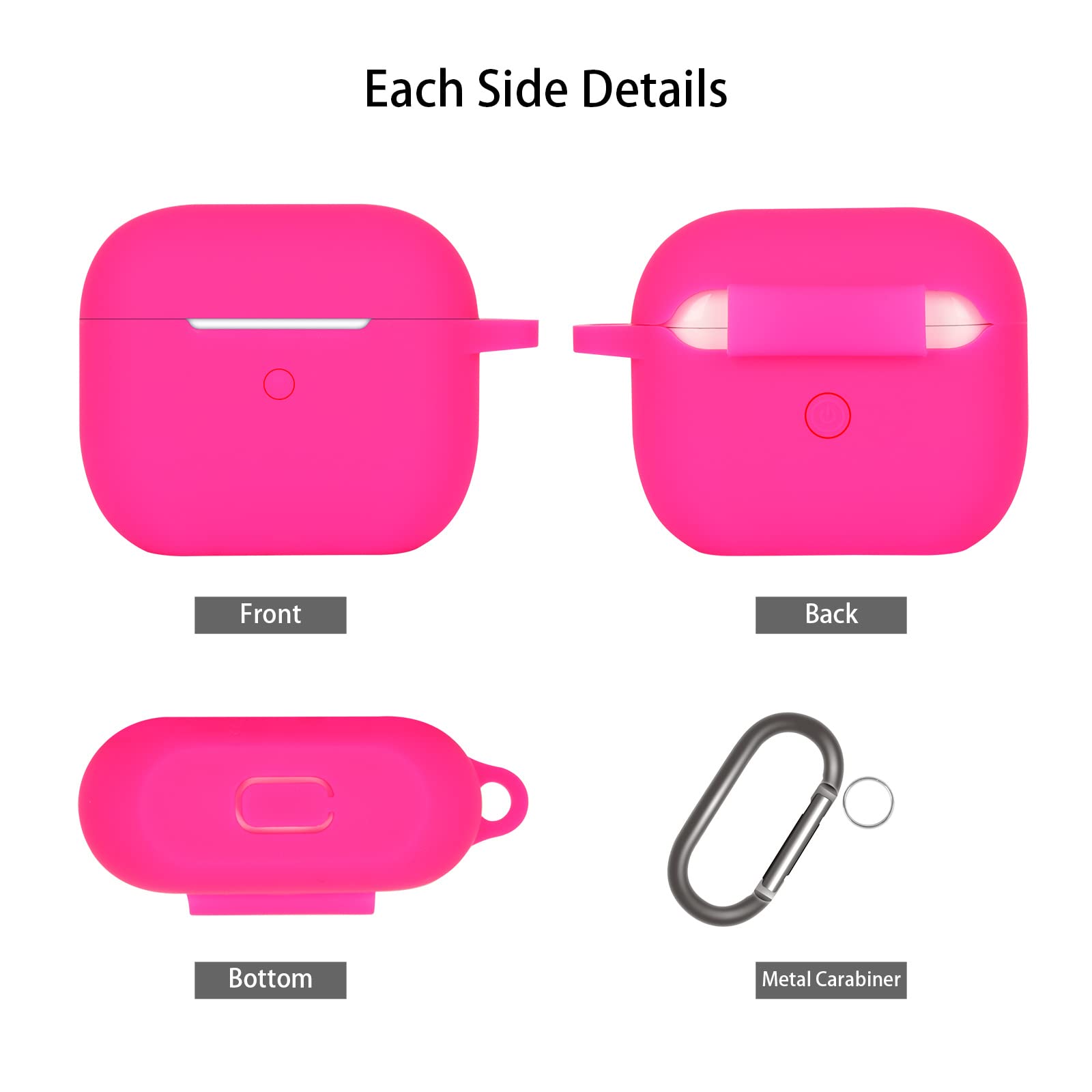 Custodia in Silicone Compatibile con AirPods 3, Case Cover Protettiva in Premium Silicone per Airpods 3rd Generation(2021) con Moschettone, LED Frontale Visibile, Watermelon Red - 4