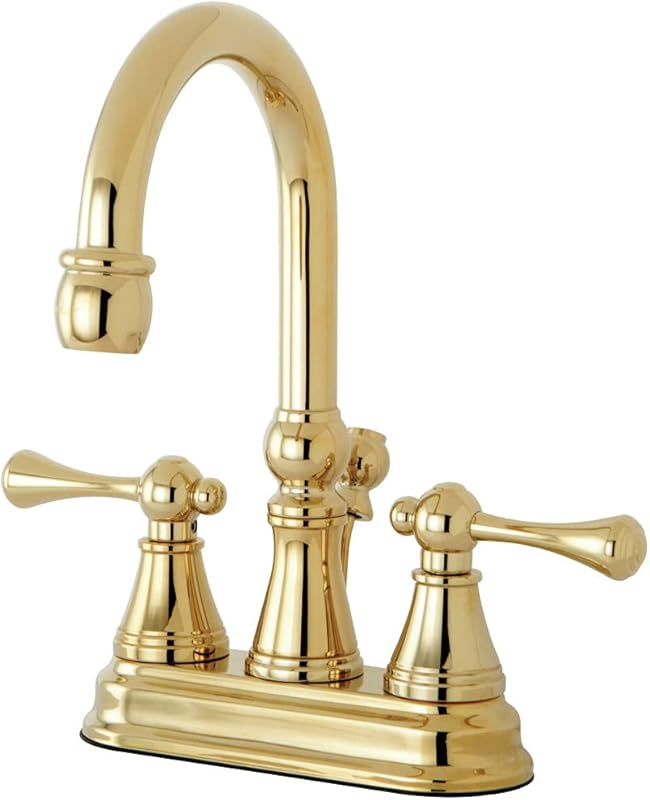 Kingston Brass KS2612BL Pirinç Pop-Up, Parlak Pirinç ile Vintage 4 İnç Centerset Lavabo Bataryası