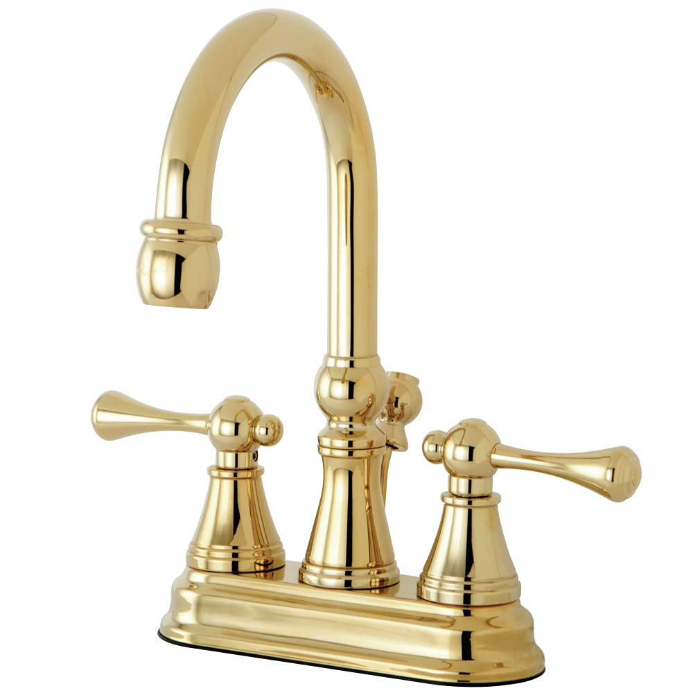 Kingston Brass KS2612BL Pirinç Pop-Up, Parlak Pirinç ile Vintage 4 İnç Centerset Lavabo Bataryası