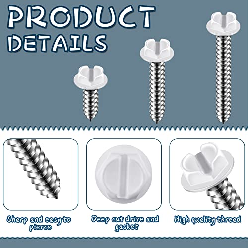 Shimeyao SHIMEYAO-WHITE HEX-542 120 Pcs #8 White Gutter Screws White Sheet Metal Screws White Hex Washer Head Screws White Self Tapping Screws White Zip Wood Screws thumb #2