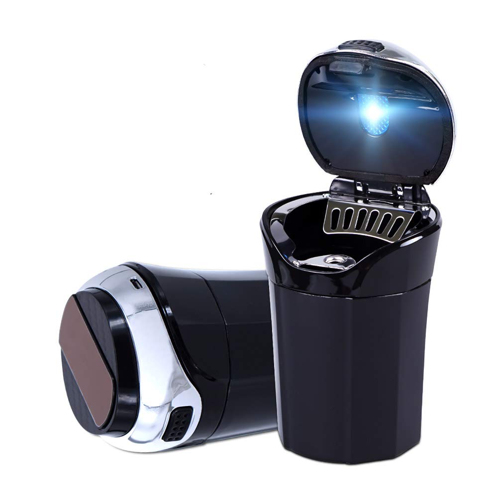 eing Car Ashtray,Easy Clean Up Detachable Stainless Car Ashtray with Lid Blue Led Light and Removable Lighter for Most Car Cup Holder (Silver)