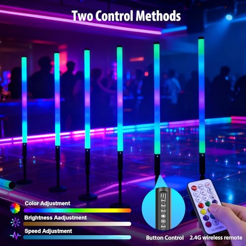 Image of 6 Pack 3ft RGB Tube Light Portable 5000mAh Battery Powered LED Tube Lights with Stand & Remote 500 Lighting Effects Stage Light Bar for DJ Party Dance Club Stage Wedding Video Studio Photography