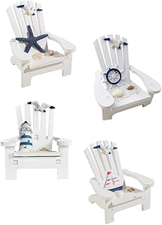 VICASKY 4Pcs Mini Wooden Chair Model Ornaments Miniature Nautical Beach Chair Dollhouse Decor for Home Office Desk Bathroom Bedroom