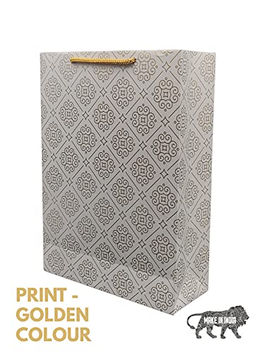 Arrow Paper Products Golden Rangoli Big Paper Gift Bags for Baby Shower Return Gift, Small Presents, Weddings, Birthday, Holiday Presents, Pack of 10 (11x8x3inches)