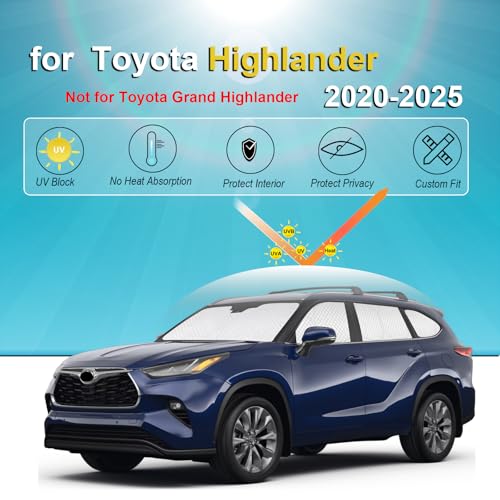 Image of KMF Windshield Sun Shade Replacement for Toyota Highlander Accessories 2020-2022, Side Window Sun Shade Cover Sun Visor Shield Cover,Rear Window Sunshade for Camping /Baby UV Block and Privacy Protect