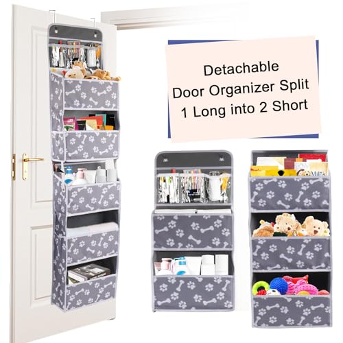 Dog Toy Basket - 5-Shelf Hanging Organizer with 2 Metal Hooks, 5 Pockets for Dog Leash, Harness, Toys & Treats - 62.5''(H) Bone Claw Print - Image 5