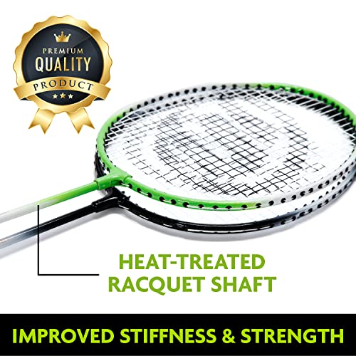 E-Jet Badminton Net Rackets Shuttlecocks Combo Set - Portable & Instant Setup (Backyard Fun, Beach Park Picnic Outdoor Games), Green, 5.1 X 7.8Ft, (Eob72740) #TOP3