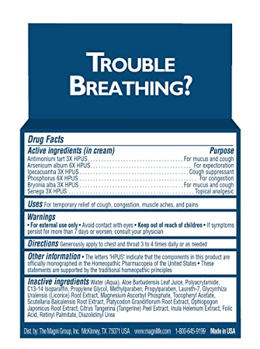 Image of MagniLife Breath Easy Chest Cream, 4 oz, Cough & Muscle Pain Relief Cream for Adults, Chest Rub for Mucus Removal and Nasal Congestion Relief, Natural Topical, Unscented