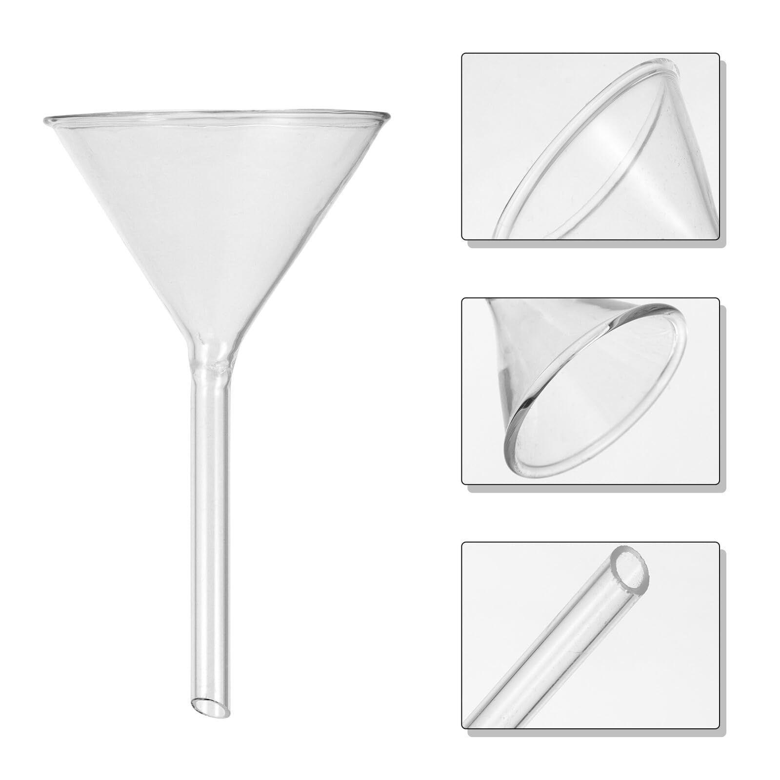 Embudo de Vidrio de Laboratorio Corto, 4 Piezas para Llenado | Uso Frascos Pequeños y Esencias, Reutilizable y Lavable a Mano, Alta Visibilidad y Resistencia Mecánica