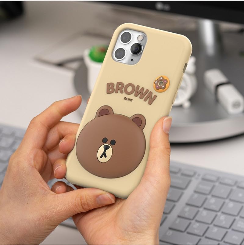 Image of COVERLY for iPhone 15 Pro Max 3D Line Friends Teddy Cartoon Case,Premium Silicone Case Brown Candy with Phone Holder Cool Full Protective Cute Kawaii Aesthetic Cover for Apple iPhone 15 Pro Max