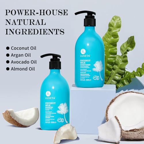 Image of Luseta Coconut Oil Shampoo and Conditioner for Dry Hair 16.9oz*2 | with Argan, Avocado & Almond Oil, Helps Nourish Dry Strands, Frizz Control, Restore Softness for Smooth, Healthy-Looking Hair