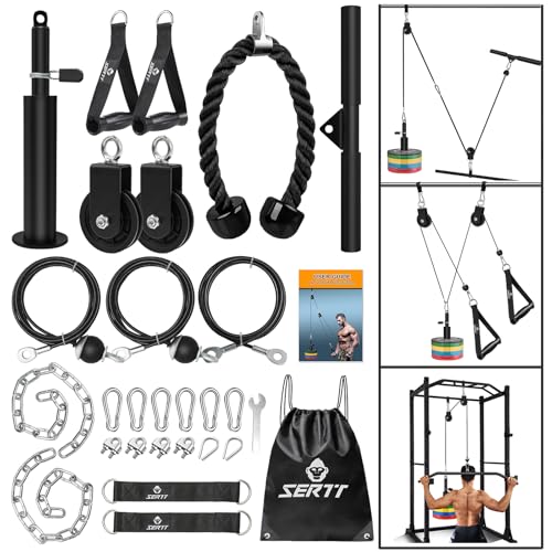 SERTT Weight Cable Pulley System Gym, Upgraded Cable Pulley Attachments for Gym LAT Pull Down, Biceps Curl, Tricep, Arm Workouts - Weight Pulley System Home Gym Add On Equipment