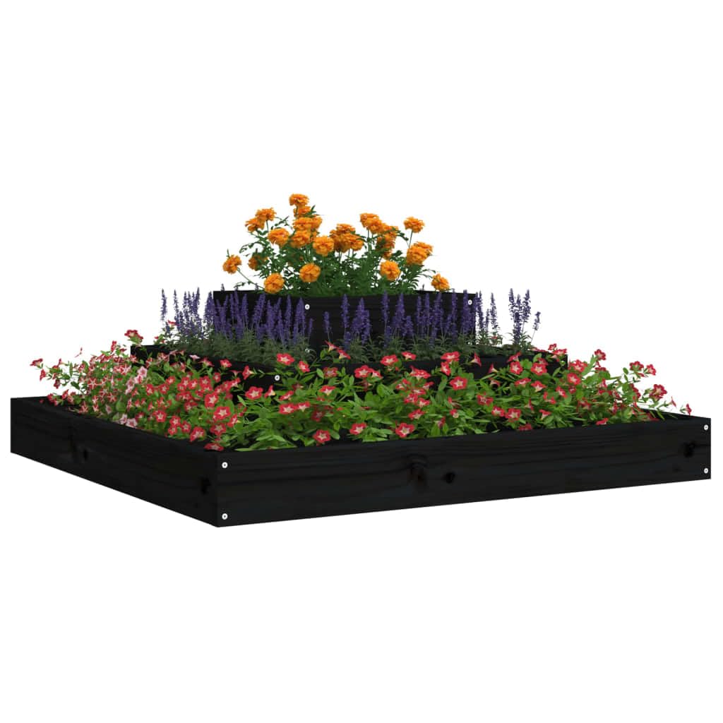 Sadzarka na kwiaty czarna 80x80x27 cm lite drewno sosna