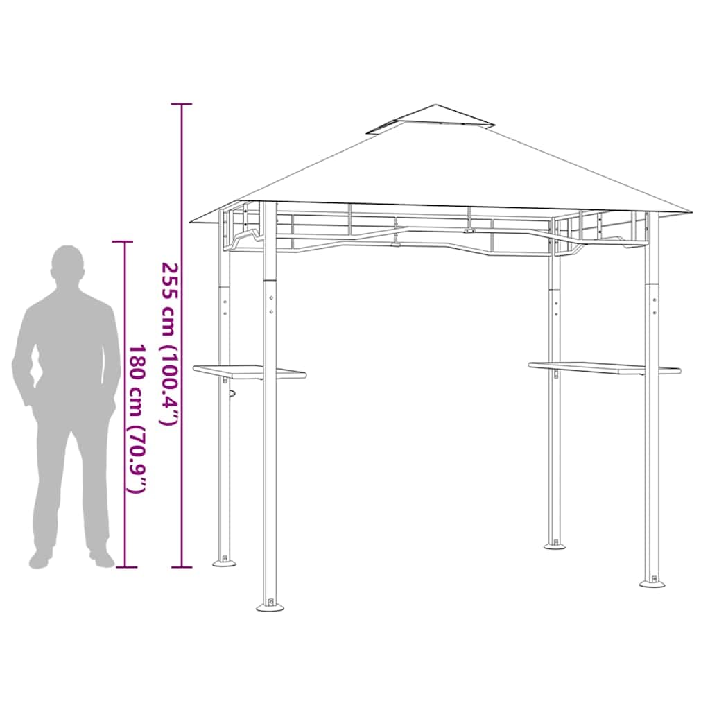 Belvédère de Barbecue en Acier Anthracite 240x150x255 cm avec Double Toit résistant aux intempéries et comptoirs de Bar pour terrasse Jardin extérieur Patio Ombre Protection