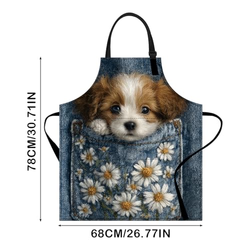 Image of Nuxovilar Polyester Cute Kitchen Apron with Pockets 26.7x30.7 Inches for Home Kitchen Baking Cooking Catering