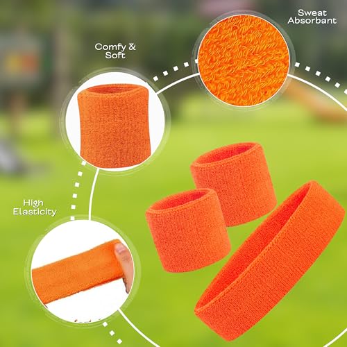 FNA FASHIONS® Neon Sweatbands Set – 80s Retro Headband & Wristbands | Sports Sweatband for Men & Women | Gym, Workout, Running, Tennis, Cycling, Basketball, Yoga & Fancy Dress Accessories - Image 2