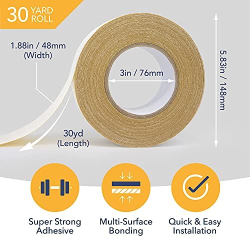 Double Sided Carpet Tape 90ft/30Yrd Roll Double Sided Tape Heavy Duty for Rugs, Mats, Pads & Runners. Rug Tape for Hardwood Floors, Tile, Laminate. 2 Sided Unique Adhesive Heavy Duty Double Stick Tape