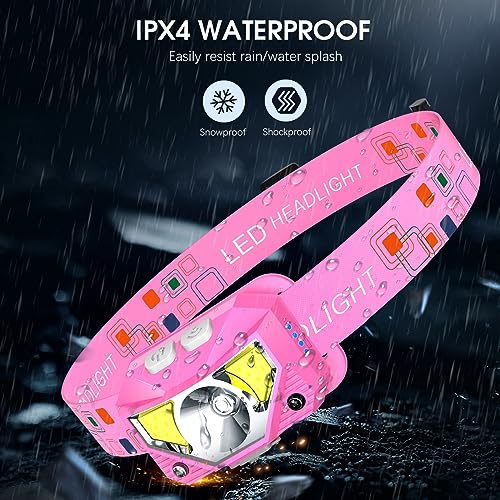 Image of LHKNL Headlamp Flashlight, High Lumen Bright LED Rechargeable Headlight with White Red Light, 2-Pack Waterproof Motion Sensor Head Lamp, 8 Mode for Camping Running Hiking Fishing Gear- Pink