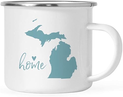 Andaz Press Taza de café de acero inoxidable del estado de EE. UU., diseño de corazón Aqua Home, Michigan, paquete de 1, taza de campamento de metal