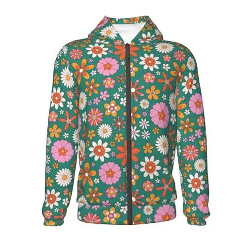 Retro Flower Kids Pullover Hoodies Boys Zip Up Sweatshirts Girls Athletic Clothes with Pocket2