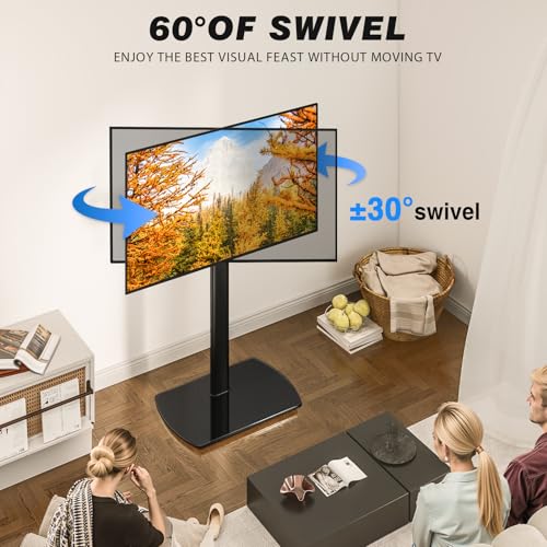 YOMT Universal TV Floor Stand with Apple TV/Roku Ultra Mount for 27-70 Inch LCD LED OLED TVs, Swivel Height Adjustable and Space Saving Design for Corner Bedroom Living Room, Black - Image 3
