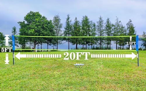 Image of Zdgao Badminton Sets for Backyard - 20FT Net and Badminton Racket Set of 4 | Portable Badminton Net with Tension Adjuster, 3 Nylon Shuttlecocks, Boundary Line, Carry Bag for Beach, Outdoor Family Game
