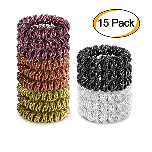 Coils Hair Ties No Crease Elastic Ponytail Holders Spiral Phone Cord Traceless Hair Ties for Women Thick or Thin Hair 5 Colors 15Pcs
