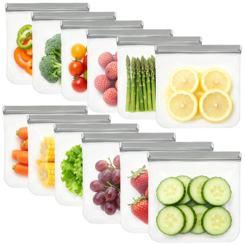 Image of 12Pack Reusable Freezer Bags Gallon Size, Silicone Lock Bags for Food Storage - Microwave & Dishwasher Safe, Leakproof Reusable Plastic Bags Ideal for Meal Prep, Leftovers, Snacks