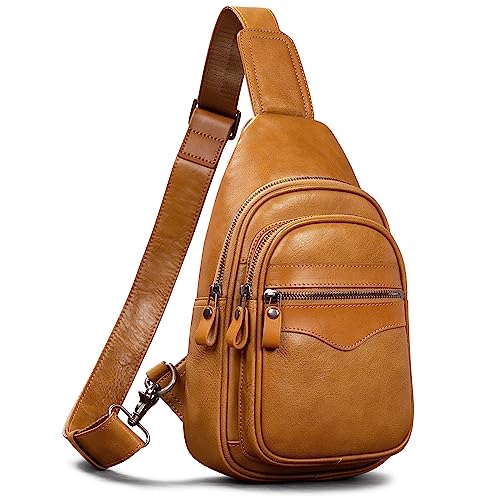 Image of Genuine Leather Sling Bag for Men and Women Crossbody Shoulder Bag Sling Backpack Chest Purse Carry on Casual Daypack | Genuine Leather