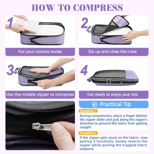 Image of BAGAIL 4 Set /6 Set /8 Set Compression Packing Cubes Travel Accessories Expandable Packing Organizers(HalfMesh,8-Dusty Purple)