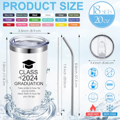 Patelai-18-Pcs-Class-of-2024-Graduation-Tumbler-Graduation-Gifts-for-Her-Teacher-Friends-Graduates-20-oz-Graduation-Cups-High-School-College-Graduation-Water-Bottle-Mug-with-Lid-Straws-Multicolor