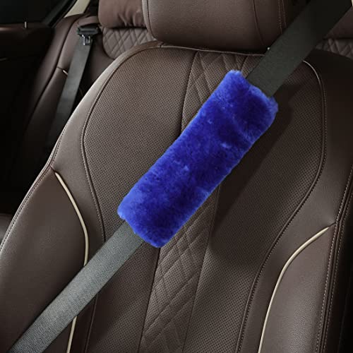 Image of OGLAND 2 Pack Sheepskin Car Seat Belt Cover Pads | Wool Seatbelt Cushions