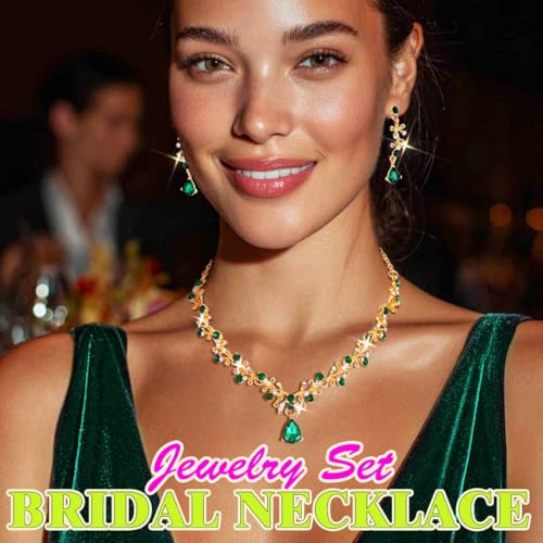 JAKAWIN Bride Silver Bridal Necklace Earrings Set Rhinestone Wedding Jewelry Set Formal Crystal Necklace for Women (4 Green) by JAKAWIN - Used condition - Image 4