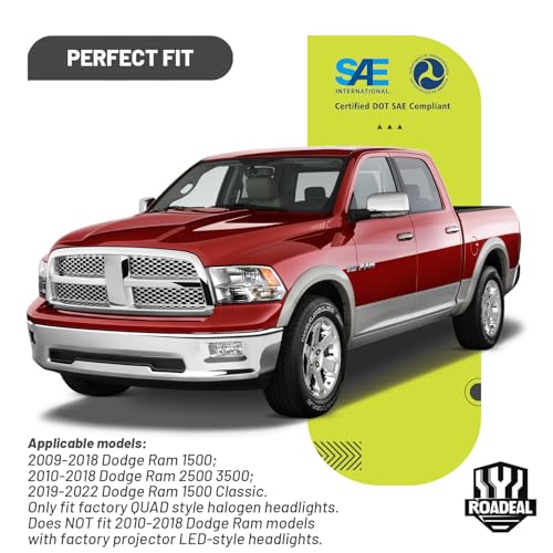 Headlights for 2009-2018 Dodge Ram 1500, for 2010-2018 Dodge Ram 2500 3500 with High/Low beam Bulbs, Driver & Passenger Side(ONLY fit Quad-Hole Single Headlight) - Image 3
