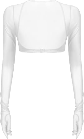 Womens Mesh Ultra Thin Cropped Shrug Stretch Open Front Bolero Cardigan Long Gloves