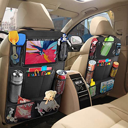 Image of 2 Pcs Car Back Seat Organizer,Back Seat Kick Protector with Touch Screen Tablet Holder,Car Organizer Backseat for Kids,Car Road Trip Essentials Front Seat