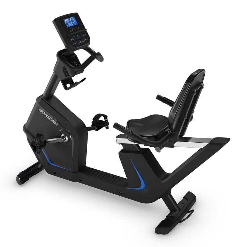 HORIZON FITNESS 5.0R – BICICLETA RECLINADA MAGNÉTICA CON 50 NIVELES, DISEÑO STEP-THROUGH, PANTALLA LCD 5,5”, BLUETOOTH, SOPORTE PARA TABLET Y CARGA USB, CAPACIDAD 136 KG