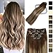Clip in Hair Extensions Real Human Hair Mushroom Brown Balayage Ombre Hair Extensions Remy Hair Extensions 120g 18Inch 7PCS Stainless Clips Thick Straight Full Head