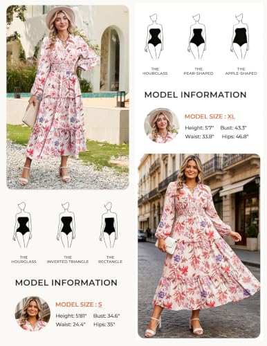 Image of GRACE KARIN Women's Floral Maxi Dress 2026 Fall Long Sleeve V Neck Empire Waist A Line Flowy Dress with Pocket