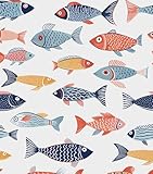 Fish Wallpaper Peel and Stick, Colorful Fishes Contact Paper 17.5' x 118', Blue and Pink Sea Wall Paper Self Adhesive Removable Waterproof for Children's Room Bathroom Shelves Cabinet Table Decor