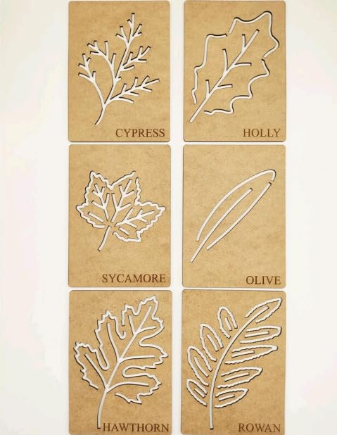 MeeCraft Woodem Montessori Leaf Stencil Set Line Exercise Template for Handwriting, Drawing and Artistic Expression, 21x15cm Each, Toys for Preschooler Kids. 1