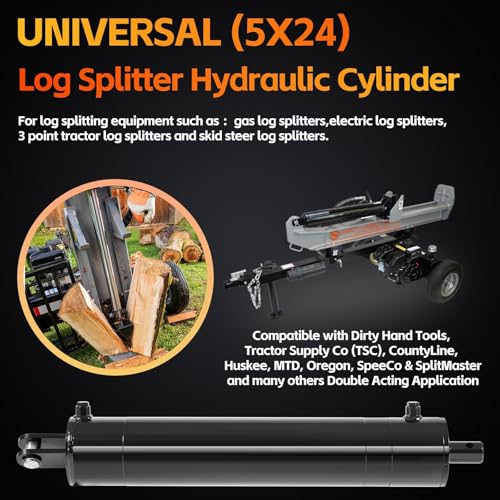 Image of 5 inchx24 inch Hydraulic Cylinders Log Splitter Cylinder, Universal Hydraulic Cylinder 5 inch Bore x 24 inch Stroke x 2 inch Rod, Heavy Duty Double Acting Cylinder (5x24)