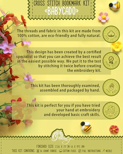 Image of Povitrulya Counted Cross Stitch kit Babycado - Embroidery Set for DIY Bookmark
