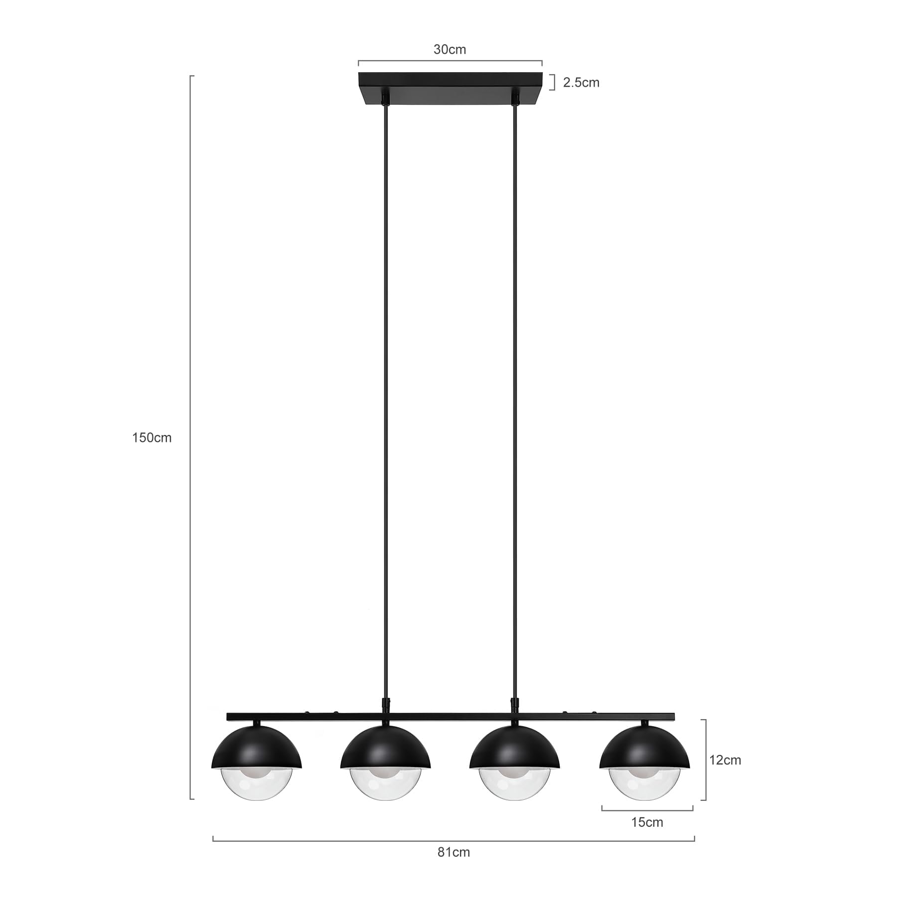 Litake Pendelleuchte Esstisch Glas Hängelampe 4-flammig Modern Metall in Schwarz Retro Hängeleuchte Industrial Höhenverstellbar für Esszimmer Restaurant Café Max.60W 4 x G9(ohne Leuchtmittel)