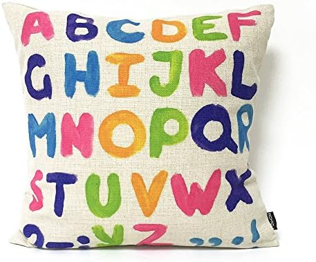 FUNHOM Home Decorative Pillows Colorful English Alphabet Pillow Cover Letter Cushion Cover Throw Linen Pillow Covers 18x18 Inches