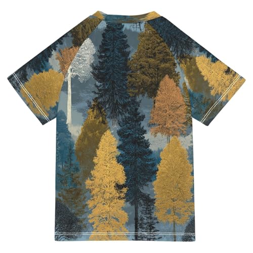 Boys Short Sleeve T-Shirts Camo Forest Natural Rashguard Kids Swim Shirts Sun UPF 50+2